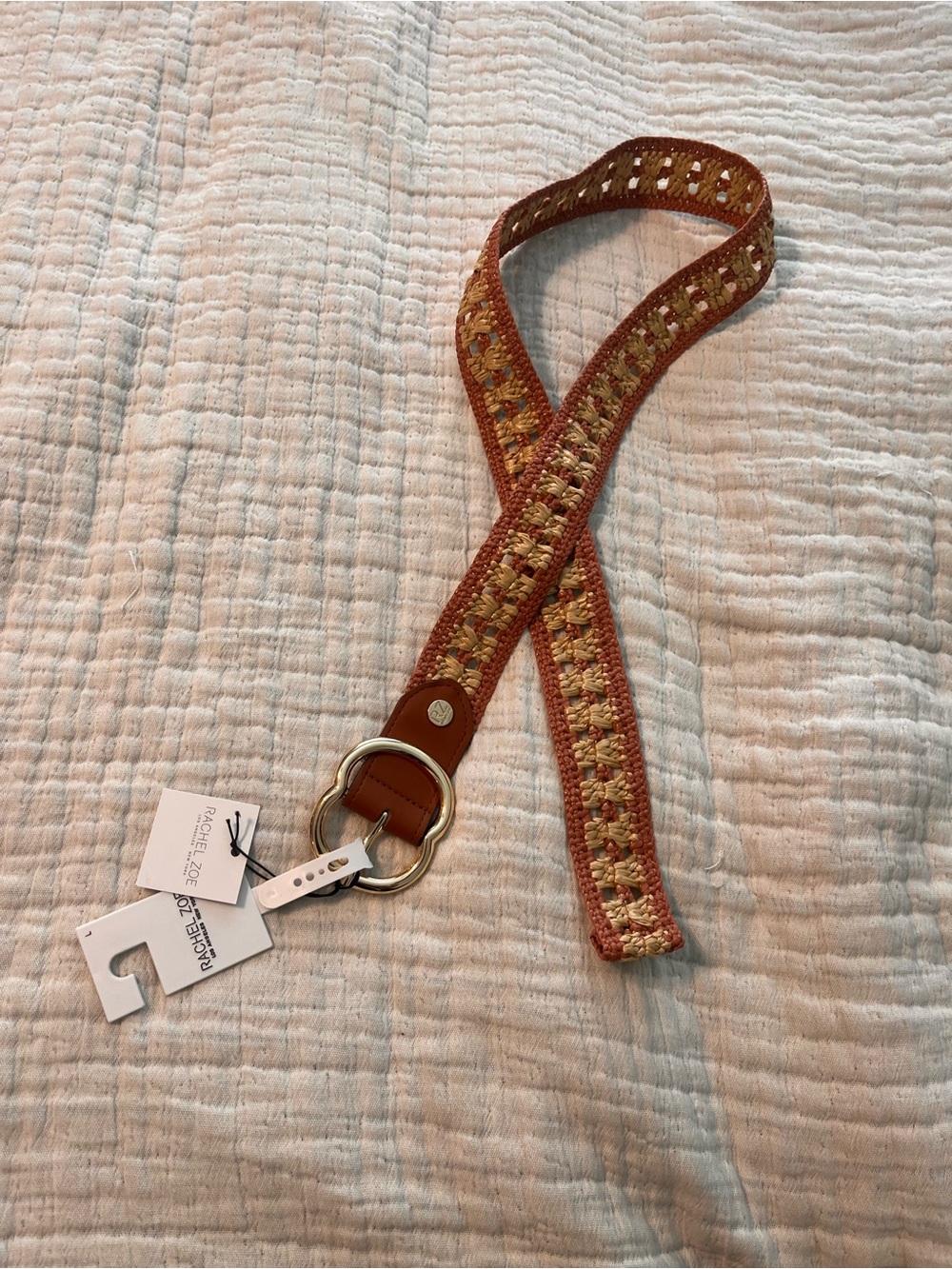 Rachel Zoe Woven Rust and Gold Ring Buckle Belt M/L